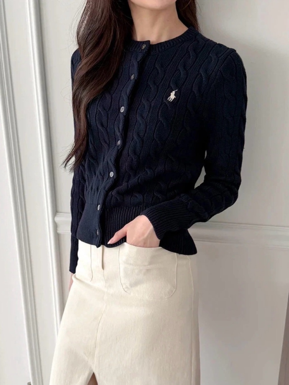 Ralph Lauren Polo NWT Navy Cable Knit Button-Up Cardigan